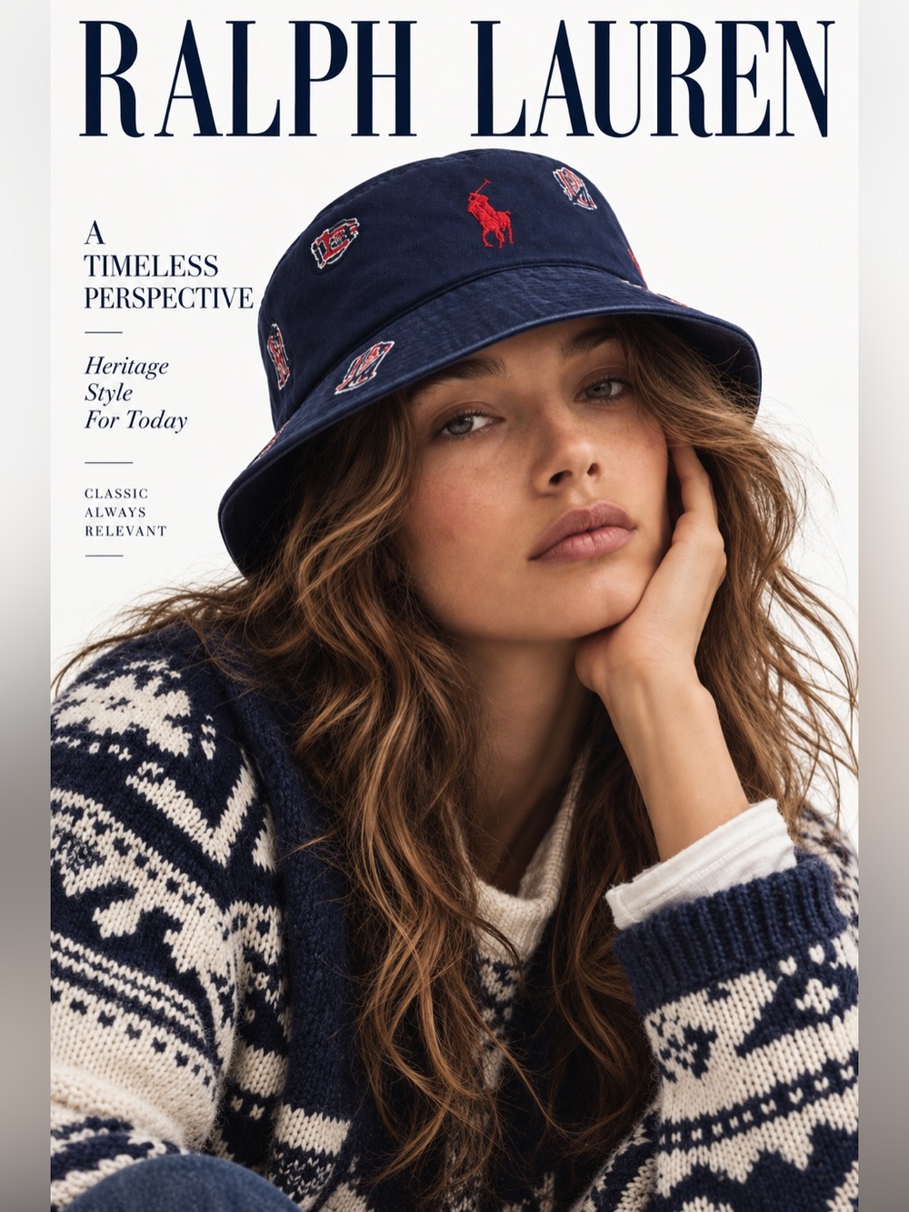 Polo by Ralph Lauren Navy Bucket Hat with Red Embroidered Pony and Motif
